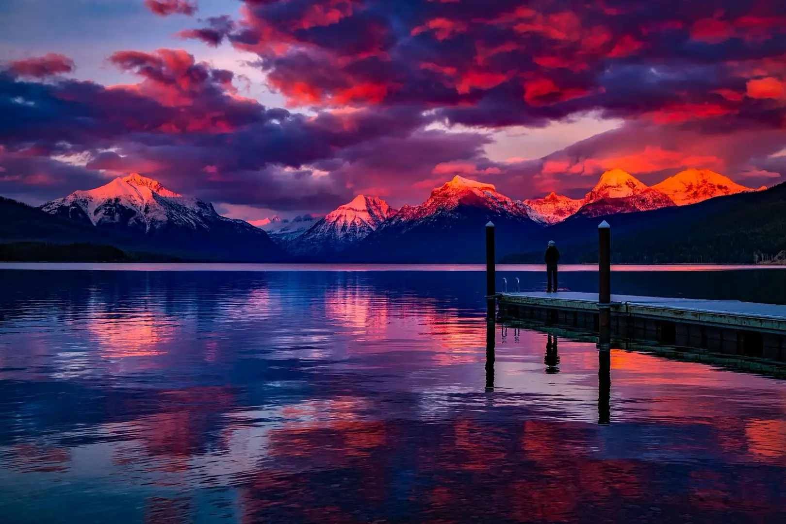 Mountain and lake sunset